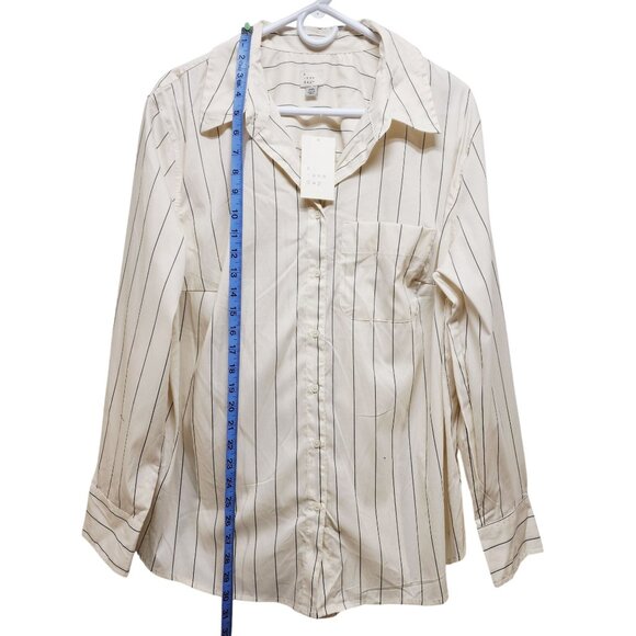 A New Day Womens Button-Down White Long Sleeve Striped Shirt Size XXL - Picture 5 of 8